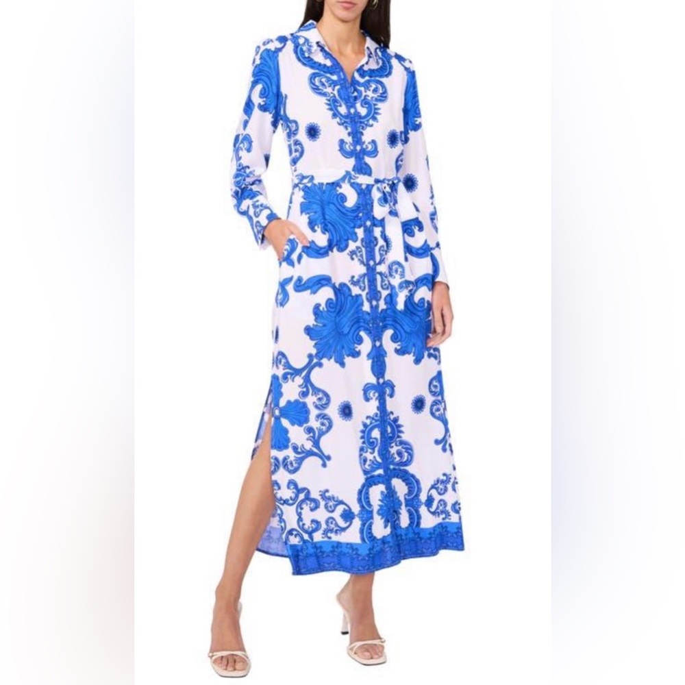 NWT 1. State Elegant Blue and White Sheath Dress Size Small